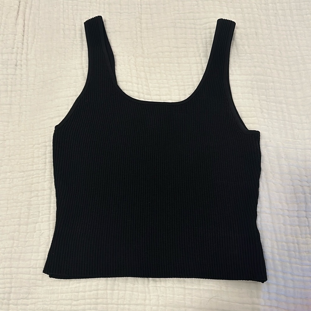 Quince cropped square neck ribbed knit tank